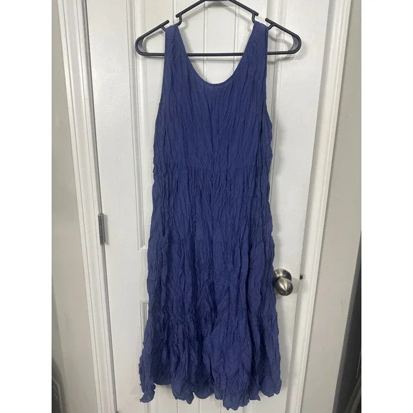Eileen Fisher Crushed Silk Petite Sleeveless Tiered Midi Dress Periwinkle Blue - Picture 2 of 9